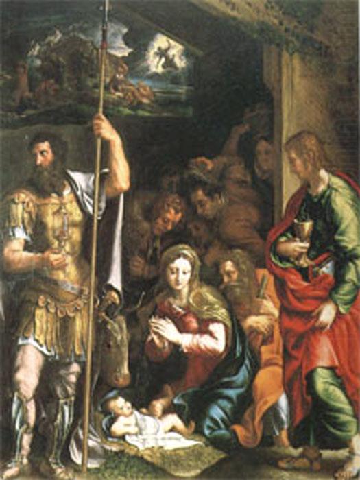The Nativity and Adoration of the Shepherds in the Distance the Annunciation to the Shepherds (mk05), Giulio Romano